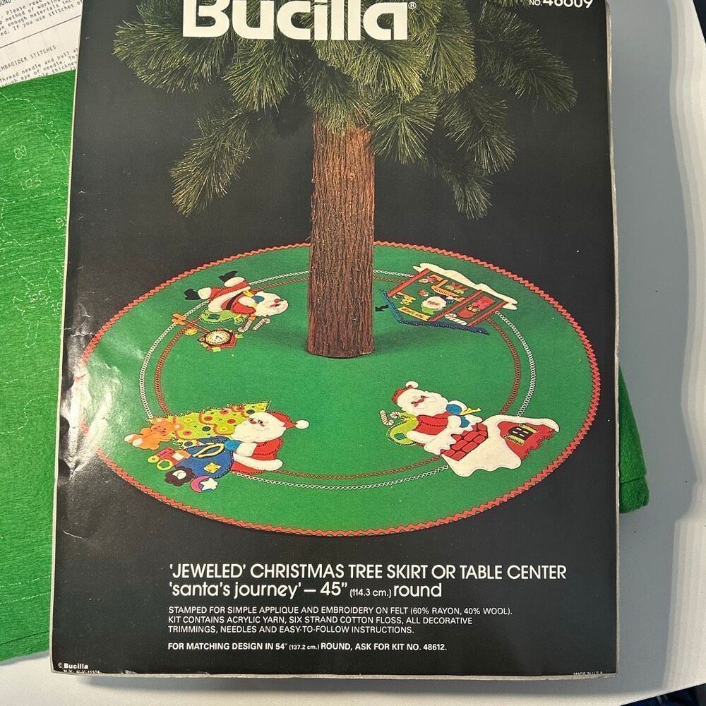 Bucilla 48609 Jeweled Christmas Tree Skirt or Table Center Santa’s Journey Craft